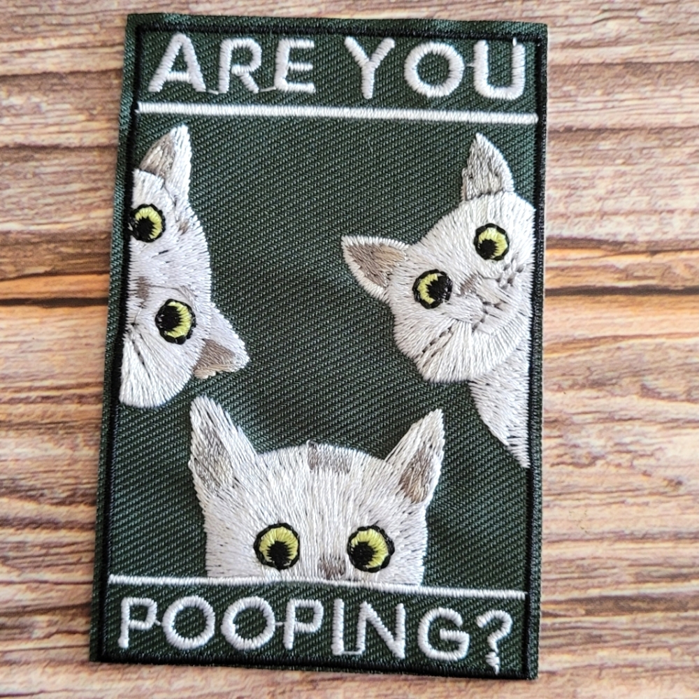 Are You Pooping White Cats Kittens Funny Embroidered Iron on Patch